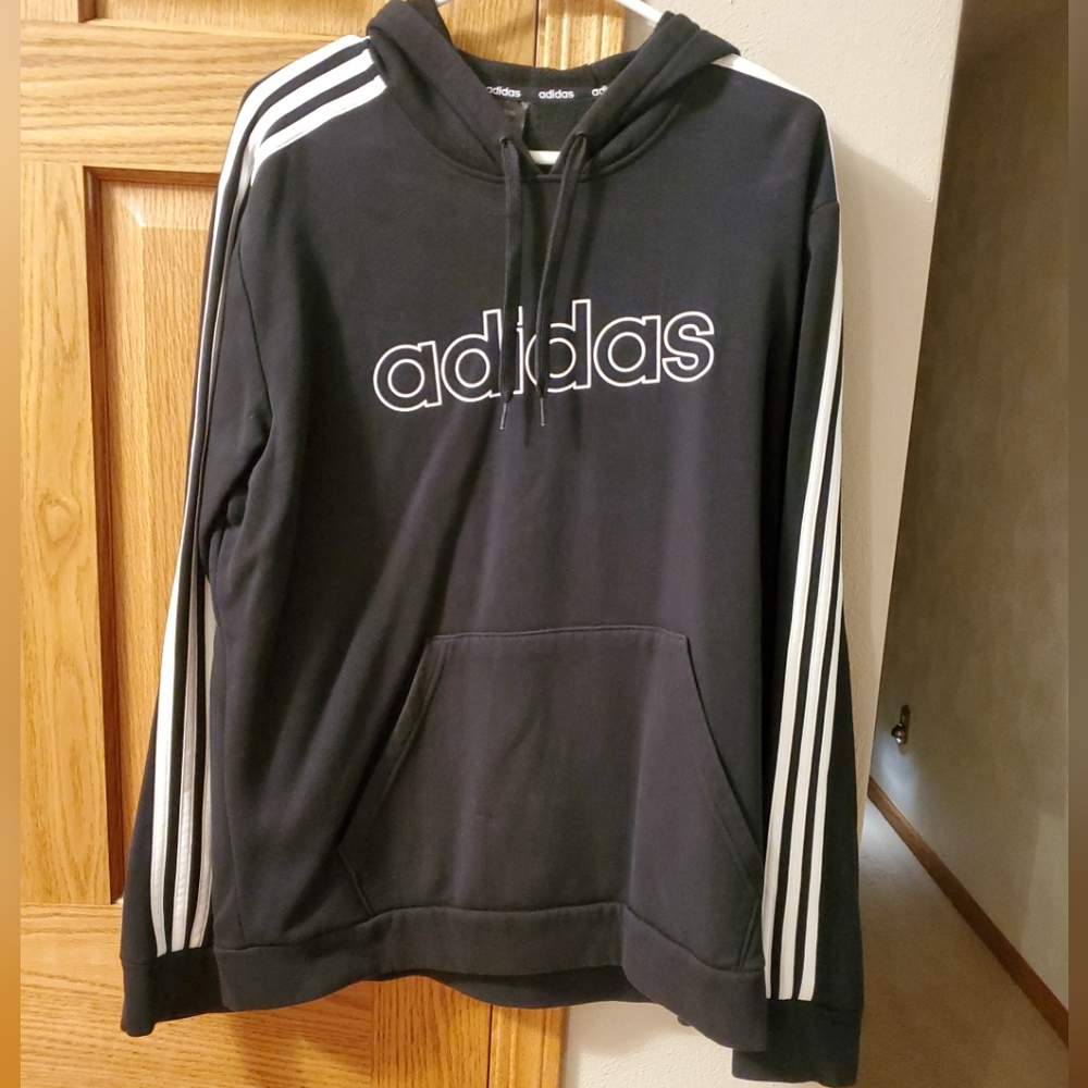 Adidas Men's Large Black & White Hoodie Sweatshirt